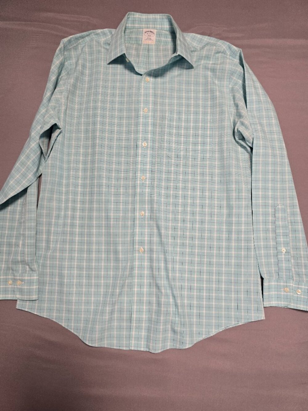 Brooks Brothers 346 Slim Fit Shirt Mens 16 4/5 Blue Plaid Non Iron Cotton